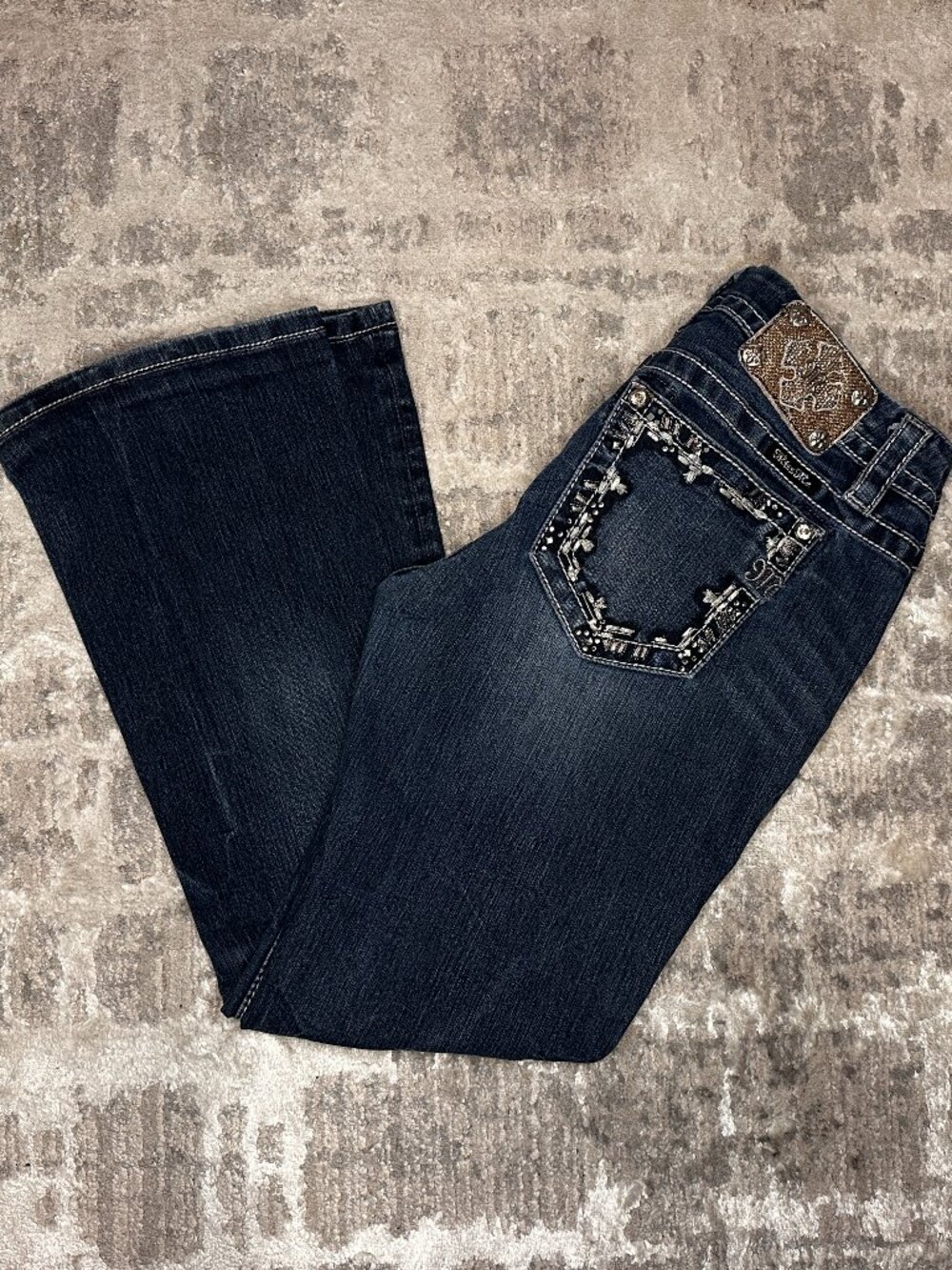 Y2K Miss Me Bling Low Rise Bootcut Denim Jeans Sz 30 Signature Boot Embroidered